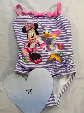 Disney Minnie Mouse Purple & Pink Striped Toddler Swim One-Piece